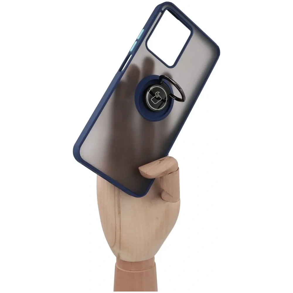 Hurtownia GSM - Etui z uchwytem na palec Bizon Case Hybrid Ring do Realme C33 / C30 / Narzo 50i Prime przydymione z granatową ramką - BIZ729 - {ean13} - Hurt