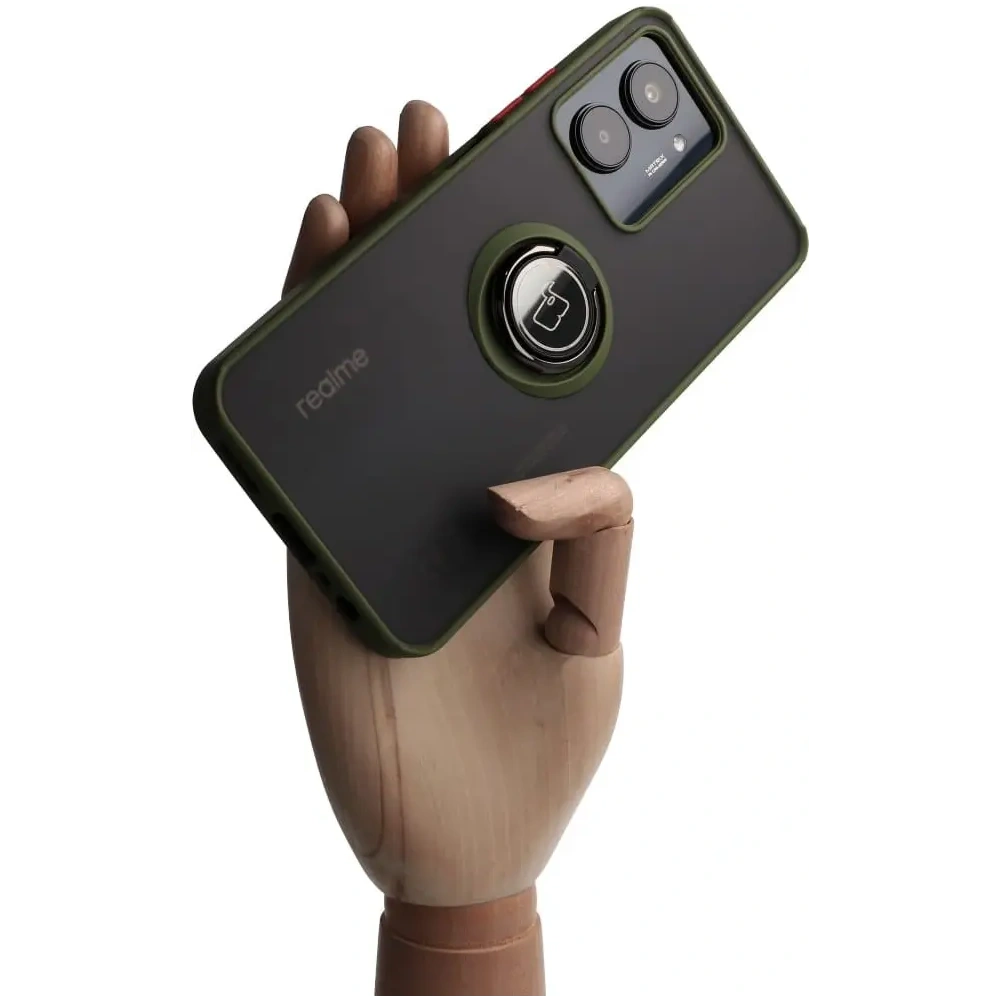 Wholesale Bizon Case Hybrid Ring Realme C33 / C30 / Narzo 50i Prime smoky with a green frame - BIZ730 - {ean13} - Hurt