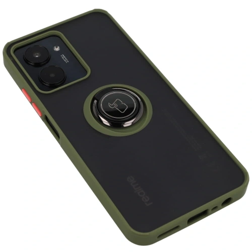 Etui z uchwytem na palec Bizon Case Hybrid Ring do Realme C33 / C30 / Narzo 50i Prime przydymione z zieloną ramką