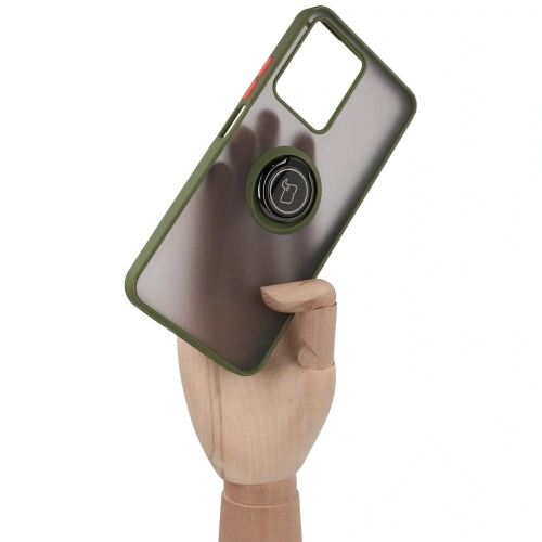 Etui z uchwytem na palec Bizon Case Hybrid Ring do Realme C33 / C30 / Narzo 50i Prime przydymione z zieloną ramką