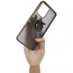 Hurtownia GSM - Etui s úchopem na prst Bizon Case Hybrid Ring pro Realme C33 / C30 / Narzo 50i Prime kouřové s zeleným rámečkem - BIZ730 - {ean13} - Hurt