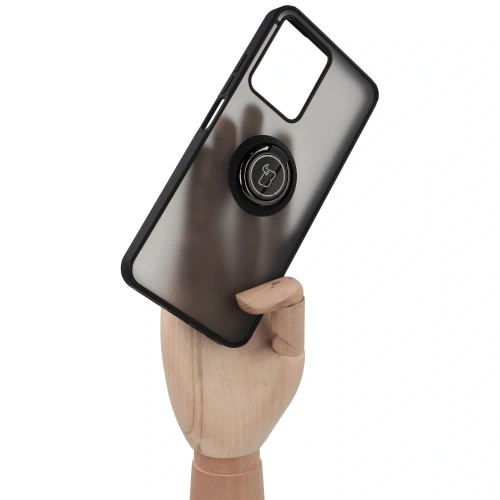 Etui z uchwytem na palec Bizon Case Hybrid Ring do Realme C33 / C30 / Narzo 50i Prime przydymione z czarną ramką