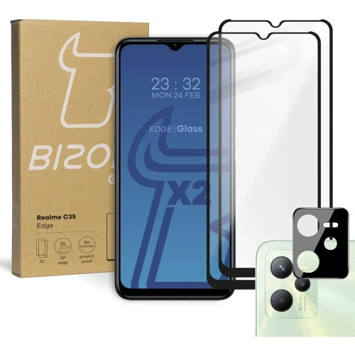 Szkło hartowane Bizon Glass Edge - [2 PACK] + ochrona na obiektyw Realme C35