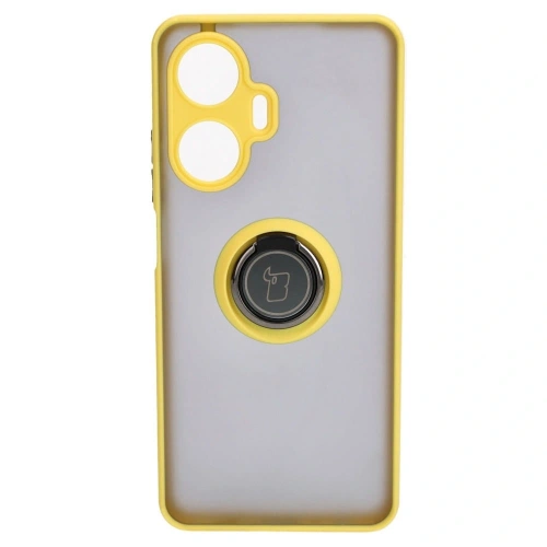 Etui z uchwytem na palec Bizon Case Hybrid Ring do Realme C55 przydymione z żółtą ramką