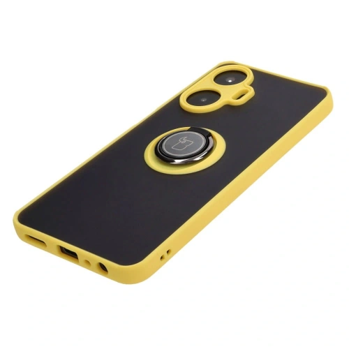 Etui z uchwytem na palec Bizon Case Hybrid Ring do Realme C55 przydymione z żółtą ramką