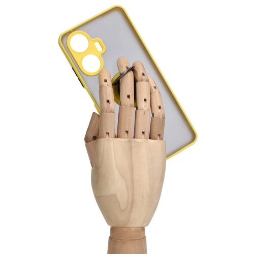 Etui z uchwytem na palec Bizon Case Hybrid Ring do Realme C55 przydymione z żółtą ramką