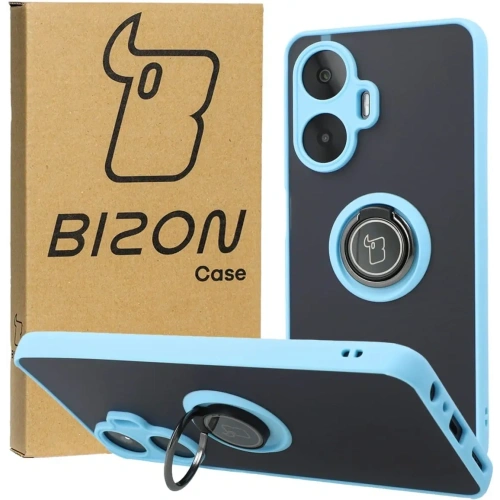 Etui z uchwytem na palec Bizon Case Hybrid Ring do Realme C55 przydymione z jasnoniebieską ramką
