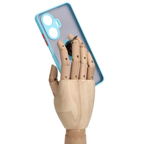 Etui z uchwytem na palec Bizon Case Hybrid Ring do Realme C55 przydymione z jasnoniebieską ramką