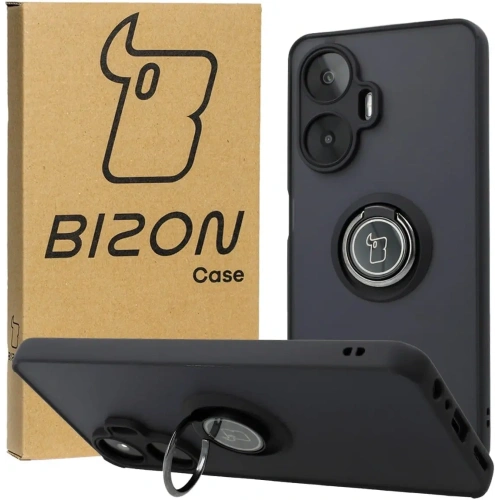 Etui z uchwytem na palec Bizon Case Hybrid Ring do Realme C55 przydymione z czarną ramką