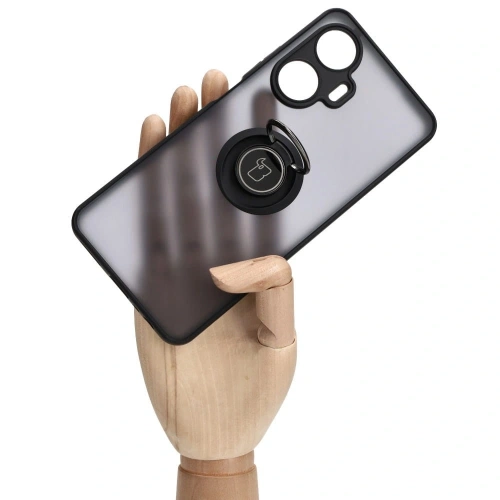 Etui z uchwytem na palec Bizon Case Hybrid Ring do Realme C55 przydymione z czarną ramką
