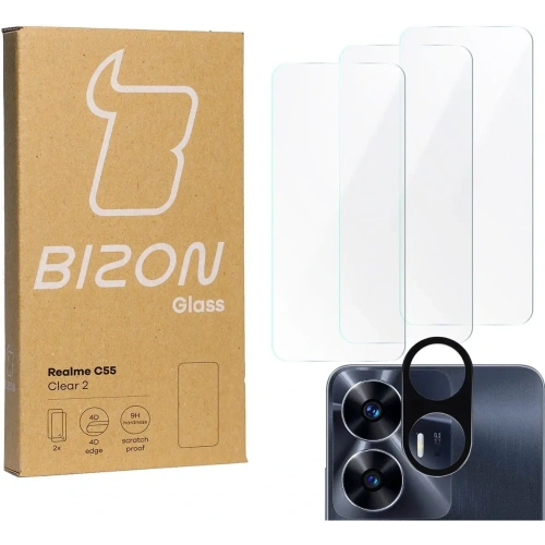 3x Szkło na ekran + szkło na aparat BIZON Clear 2 do Realme C55