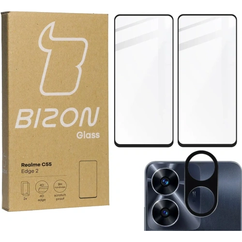 2x Szkło na ekran + szkło na aparat BIZON Edge 2 do Realme C55