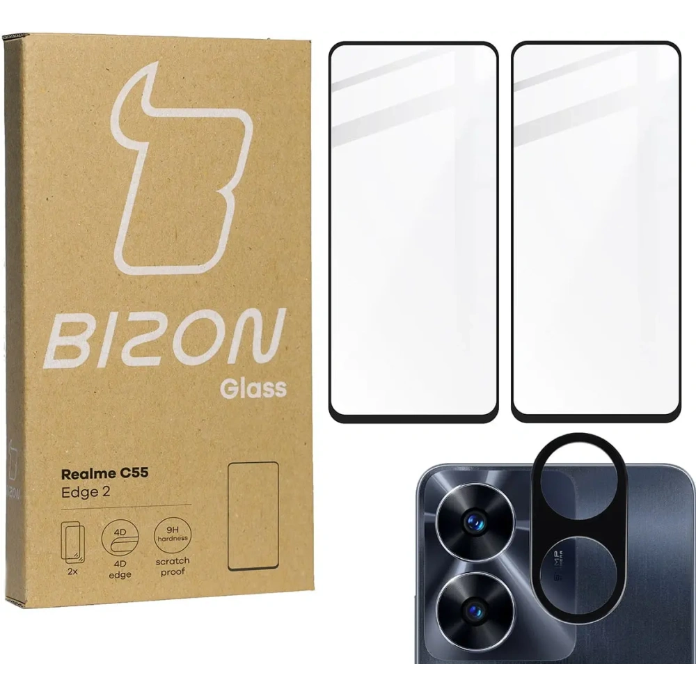 Hurtownia GSM - 2x Szkło na ekran + szkło na aparat BIZON Edge 2 do Realme C55 - BIZ743 - {ean13} - Hurt
