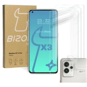 Hurtownia GSM - Bizon Sticlă clară din sticlă securizată - 3 buc. + sticlă de lentilă Realme GT 2 Pro - BIZ750 - {ean13} - Hurt