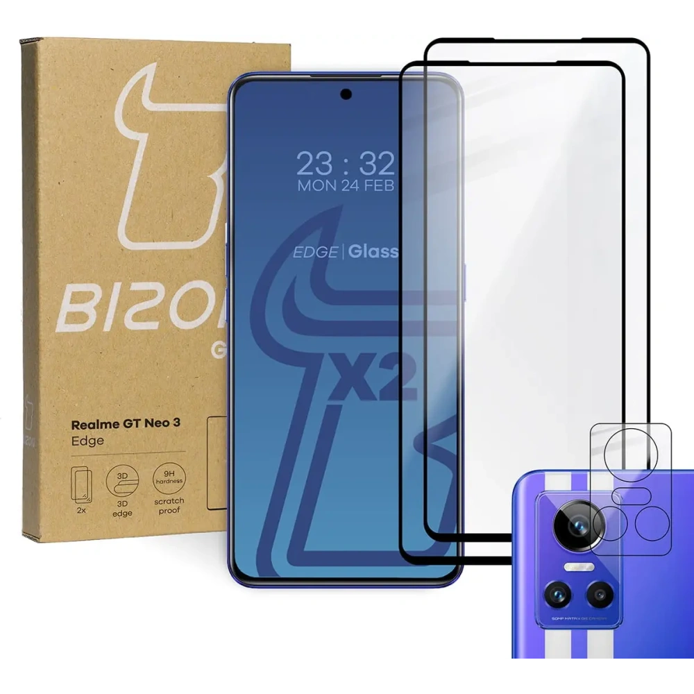 Wholesale Bizon Glass Edge tempered glass - [2 PACK] + lens protection Realme GT Neo 3 black - BIZ762 - {ean13} - Hurt