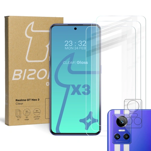Szkło hartowane Bizon Glass Clear - 3 szt. + obiektyw Realme GT Neo 3