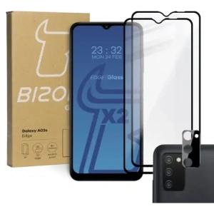 Hurtownia GSM - Bizon Glass Edge edzett üveg - [2 PACK] + lencsevédő Samsung Galaxy A03s fekete - BIZ803 - {ean13} - Hurt