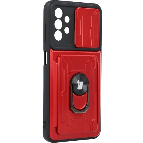 Etui Bizon Case Camshield Card Slot Ring do Samsung Galaxy A13 4G czerwone