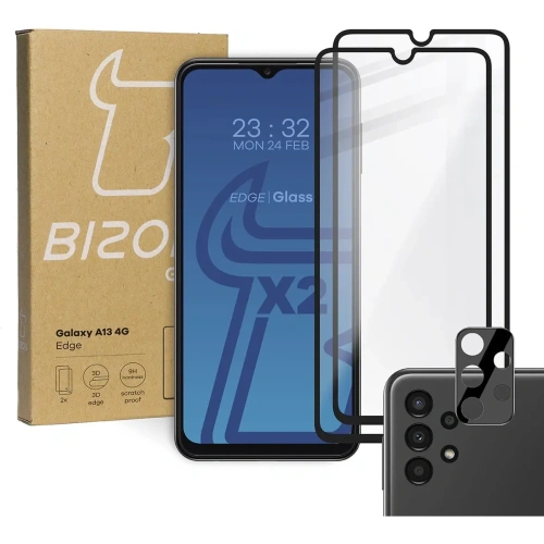 Szkło hartowane Bizon Glass Edge - [2 PACK] + ochrona na obiektyw Samsung Galaxy A13 4G