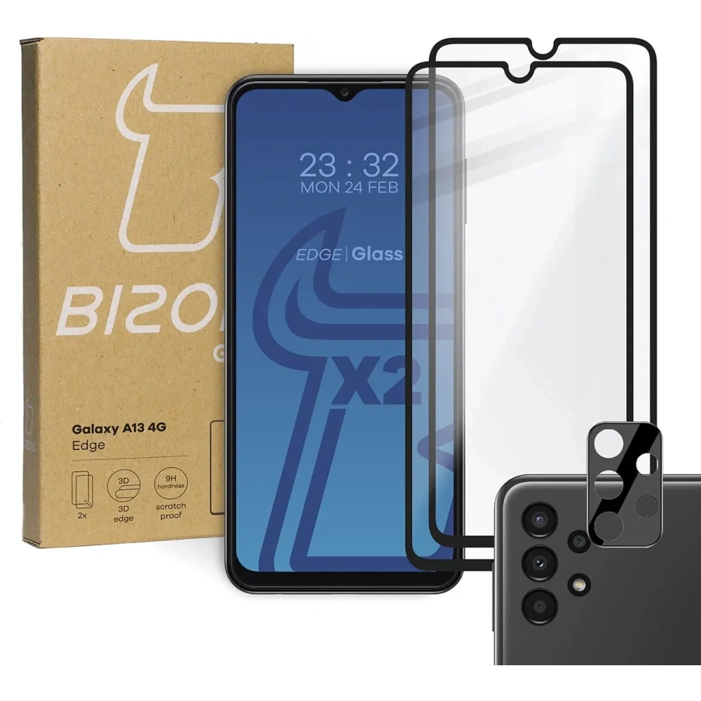 Wholesale Bizon Glass Edge tempered glass - [2 PACK] + lens protection Samsung Galaxy A13 4G black - BIZ812 - {ean13} - Hurt