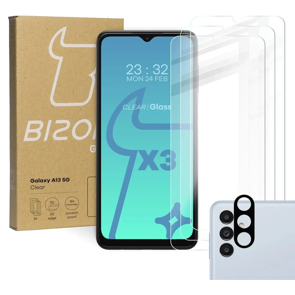 Hurtownia GSM - Bizon Sticlă clară din sticlă temperată - 3 buc. + sticlă lentilă Samsung Galaxy A13 5G - BIZ818 - {ean13} - Hurt