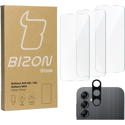 3x Szkło na ekran + szkło na aparat BIZON Clear 2 do Samsung Galaxy A14 4G/5G M14