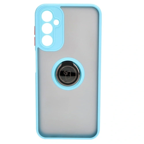 Etui z uchwytem na palec Bizon Case Hybrid Ring do Samsung Galaxy A14 4G / 5G przydymione z jasnoniebieską ramką