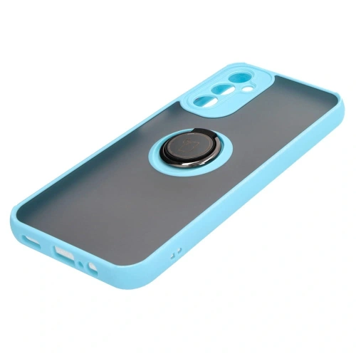 Etui z uchwytem na palec Bizon Case Hybrid Ring do Samsung Galaxy A14 4G / 5G przydymione z jasnoniebieską ramką