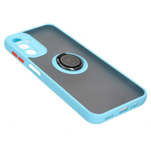Etui z uchwytem na palec Bizon Case Hybrid Ring do Samsung Galaxy A14 4G / 5G przydymione z jasnoniebieską ramką