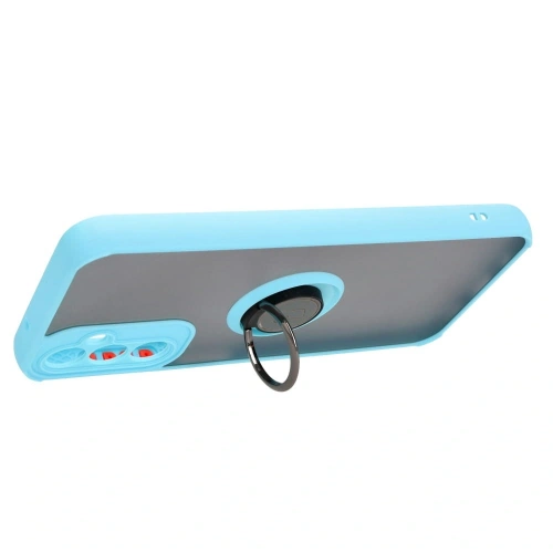 Etui z uchwytem na palec Bizon Case Hybrid Ring do Samsung Galaxy A14 4G / 5G przydymione z jasnoniebieską ramką