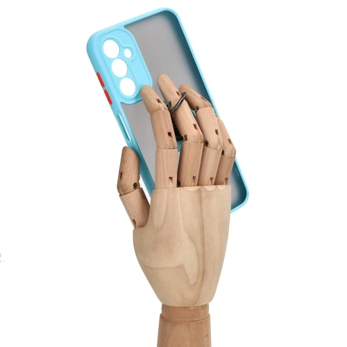 Etui z uchwytem na palec Bizon Case Hybrid Ring do Samsung Galaxy A14 4G / 5G przydymione z jasnoniebieską ramką