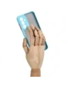 Etui z uchwytem na palec Bizon Case Hybrid Ring do Samsung Galaxy A14 4G / 5G przydymione z jasnoniebieską ramką
