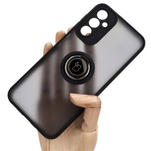 Etui z uchwytem na palec Bizon Case Hybrid Ring do Samsung Galaxy A14 4G / 5G przydymione z czarną ramką