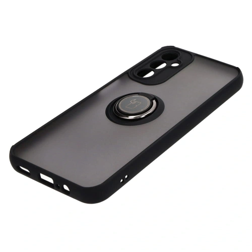 Etui z uchwytem na palec Bizon Case Hybrid Ring do Samsung Galaxy A14 4G / 5G przydymione z czarną ramką