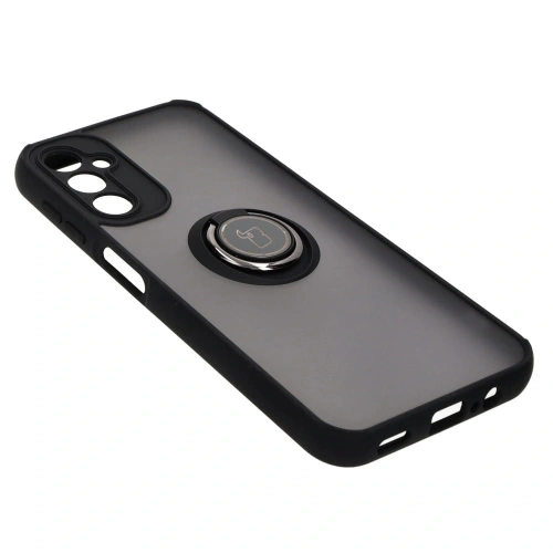 Etui z uchwytem na palec Bizon Case Hybrid Ring do Samsung Galaxy A14 4G / 5G przydymione z czarną ramką