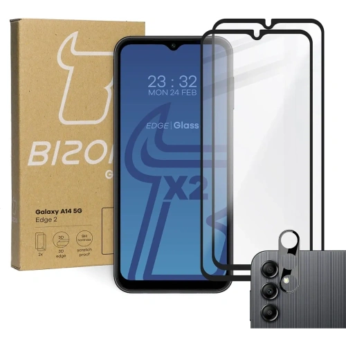 2x Szkło na ekran + szkło na aparat BIZON Edge 2 do Samsung Galaxy A14 4G/5G