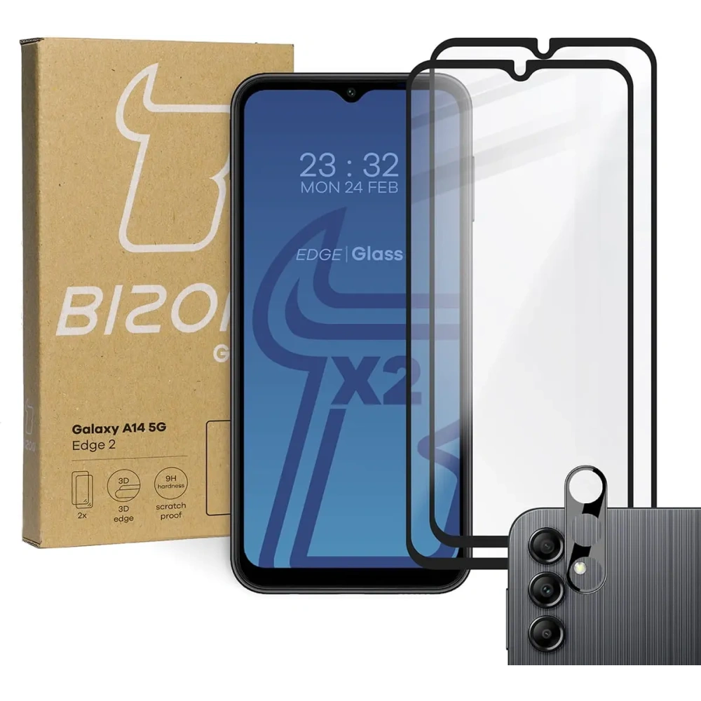 Hurtownia GSM - 2x Szkło na ekran + szkło na aparat BIZON Edge 2 do Samsung Galaxy A14 4G/5G - BIZ826 - {ean13} - Hurt