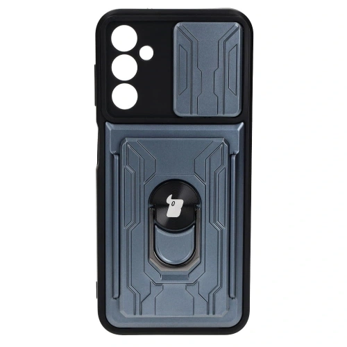 Etui Bizon Case Camshield Card Slot Ring do Samsung Galaxy A14 4G/5G szare