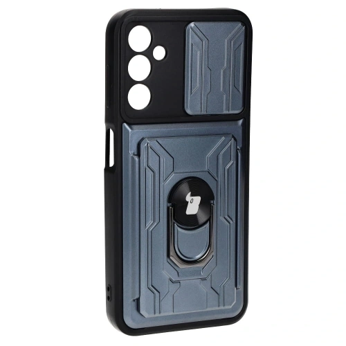 Etui Bizon Case Camshield Card Slot Ring do Samsung Galaxy A14 4G/5G szare