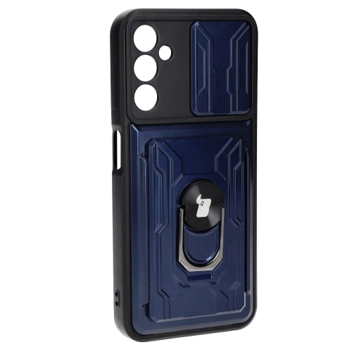 Etui Bizon Case Camshield Card Slot Ring do Samsung Galaxy A14 4G/5G granatowe