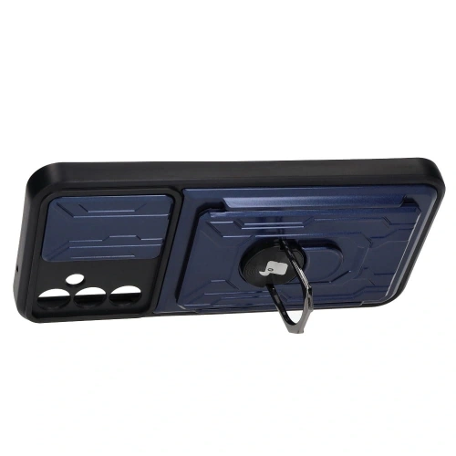 Etui Bizon Case Camshield Card Slot Ring do Samsung Galaxy A14 4G/5G granatowe