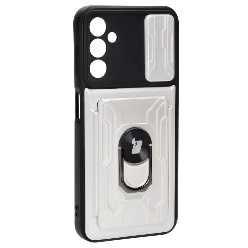 Etui Bizon Case Camshield Card Slot Ring do Samsung Galaxy A14 4G/5G białe