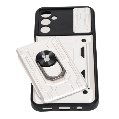 Etui Bizon Case Camshield Card Slot Ring do Samsung Galaxy A14 4G/5G białe