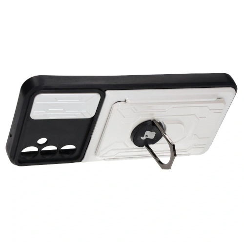 Etui Bizon Case Camshield Card Slot Ring do Samsung Galaxy A14 4G/5G białe