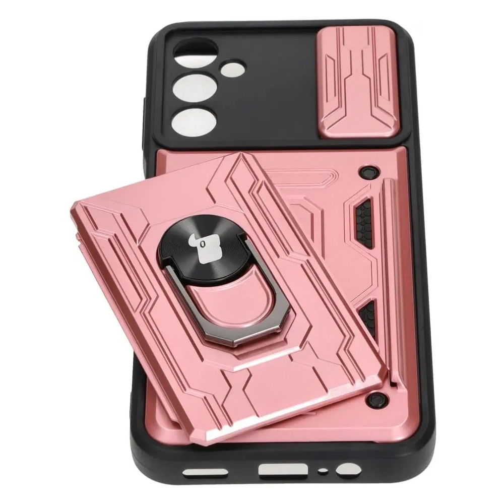 Hurtownia GSM - Etui Bizon Case Camshield Card Slot Ring do Samsung Galaxy A14 4G/5G jasnoróżowe - BIZ7307 - {ean13} - Hurt