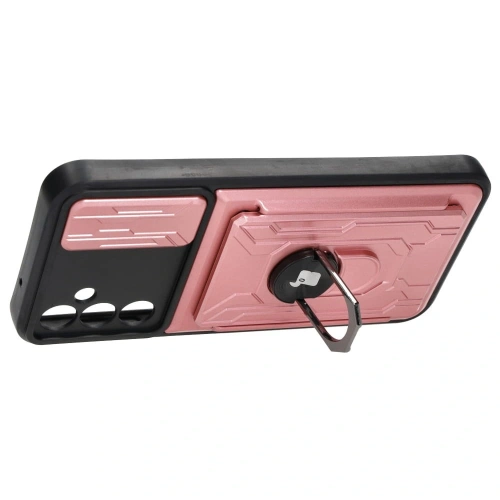 Etui Bizon Case Camshield Card Slot Ring do Samsung Galaxy A14 4G/5G jasnoróżowe