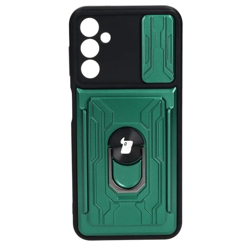 Etui Bizon Case Camshield Card Slot Ring do Samsung Galaxy A14 4G/5G zielone