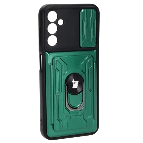 Etui Bizon Case Camshield Card Slot Ring do Samsung Galaxy A14 4G/5G zielone