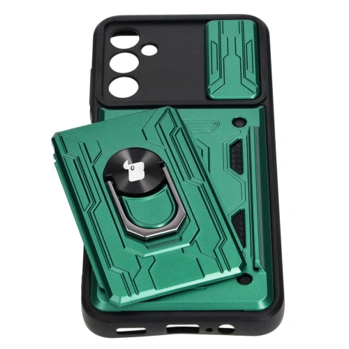 Etui Bizon Case Camshield Card Slot Ring do Samsung Galaxy A14 4G/5G zielone