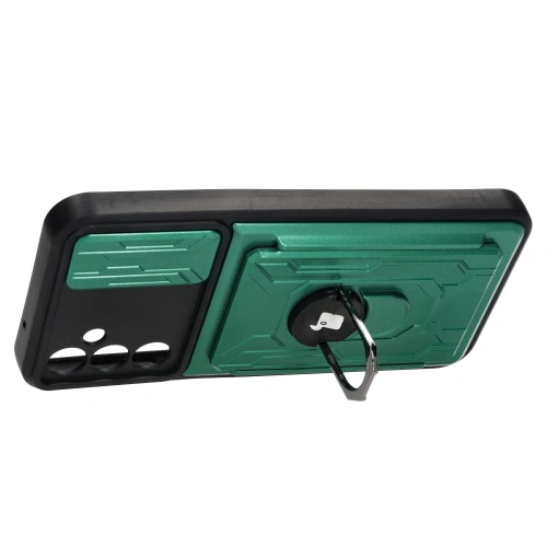 Etui Bizon Case Camshield Card Slot Ring do Samsung Galaxy A14 4G/5G zielone